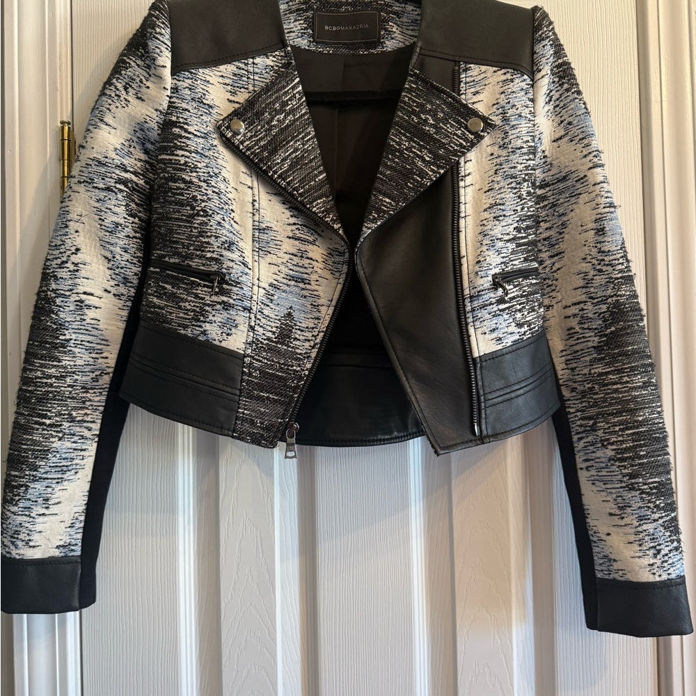 BCBGMaxAzria Black and Gray Leather Jacket
